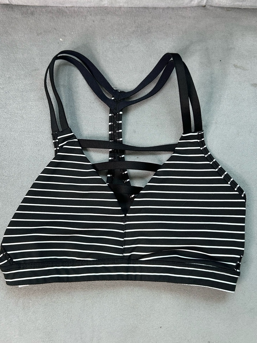 Victoria Sport Black White Striped Strappy Racerback Sports Bra XS